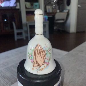 Vintage Ceramic Bell with Praying Hands and Floral Design
